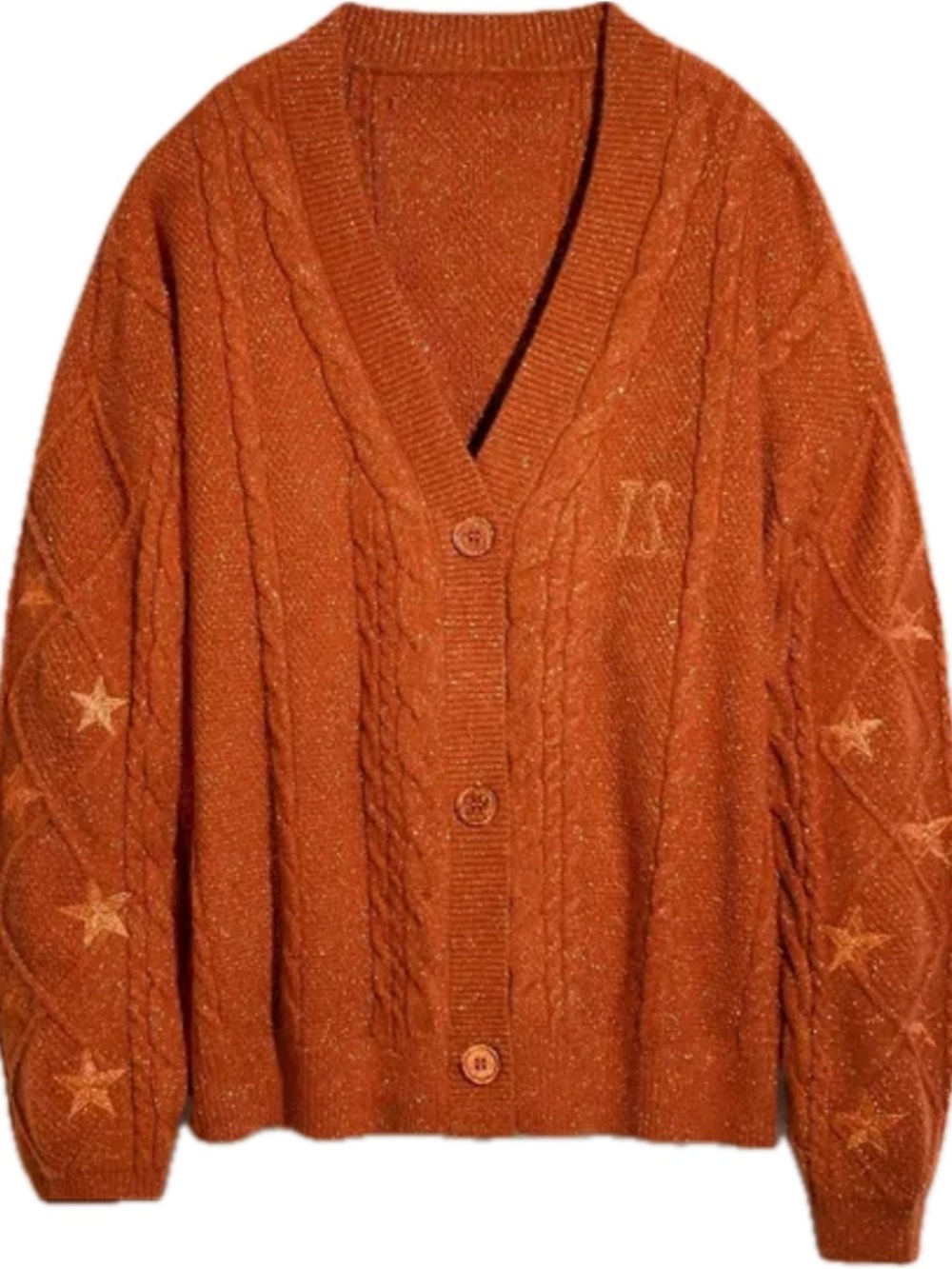 Taylor Swift Burnt Orange Cable‑Knit V‑Neck Cardigan - Picture 3 of 11